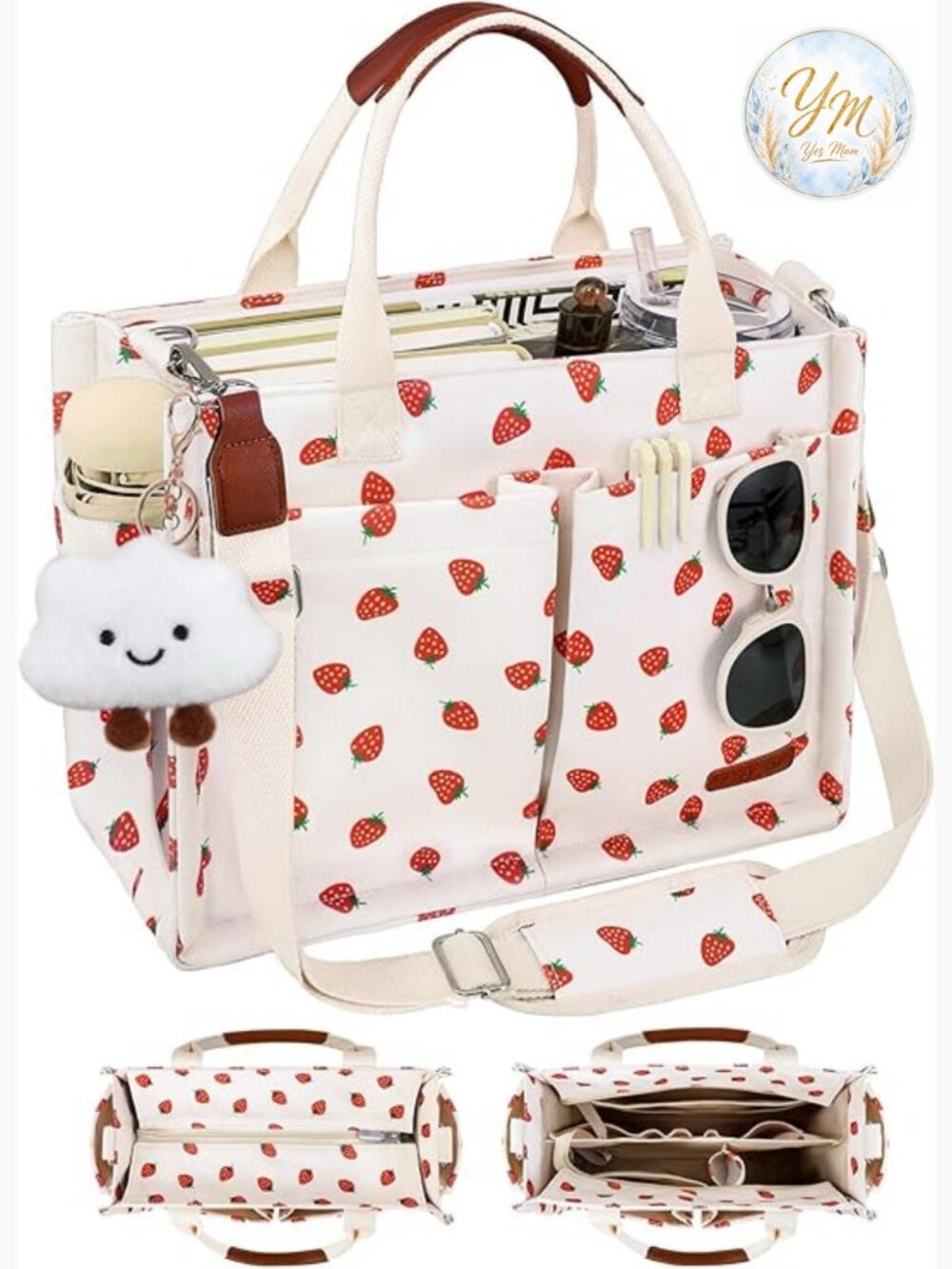 Large Canvas Tote Bag with Zipper & Compartments - Work College Laptop Crossbody